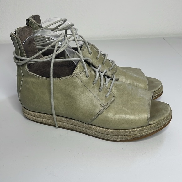 LD Tuttle Green Leather Open Toe Lace Up Back Zip Espadrilles Size 39 US 8 - Picture 2 of 8